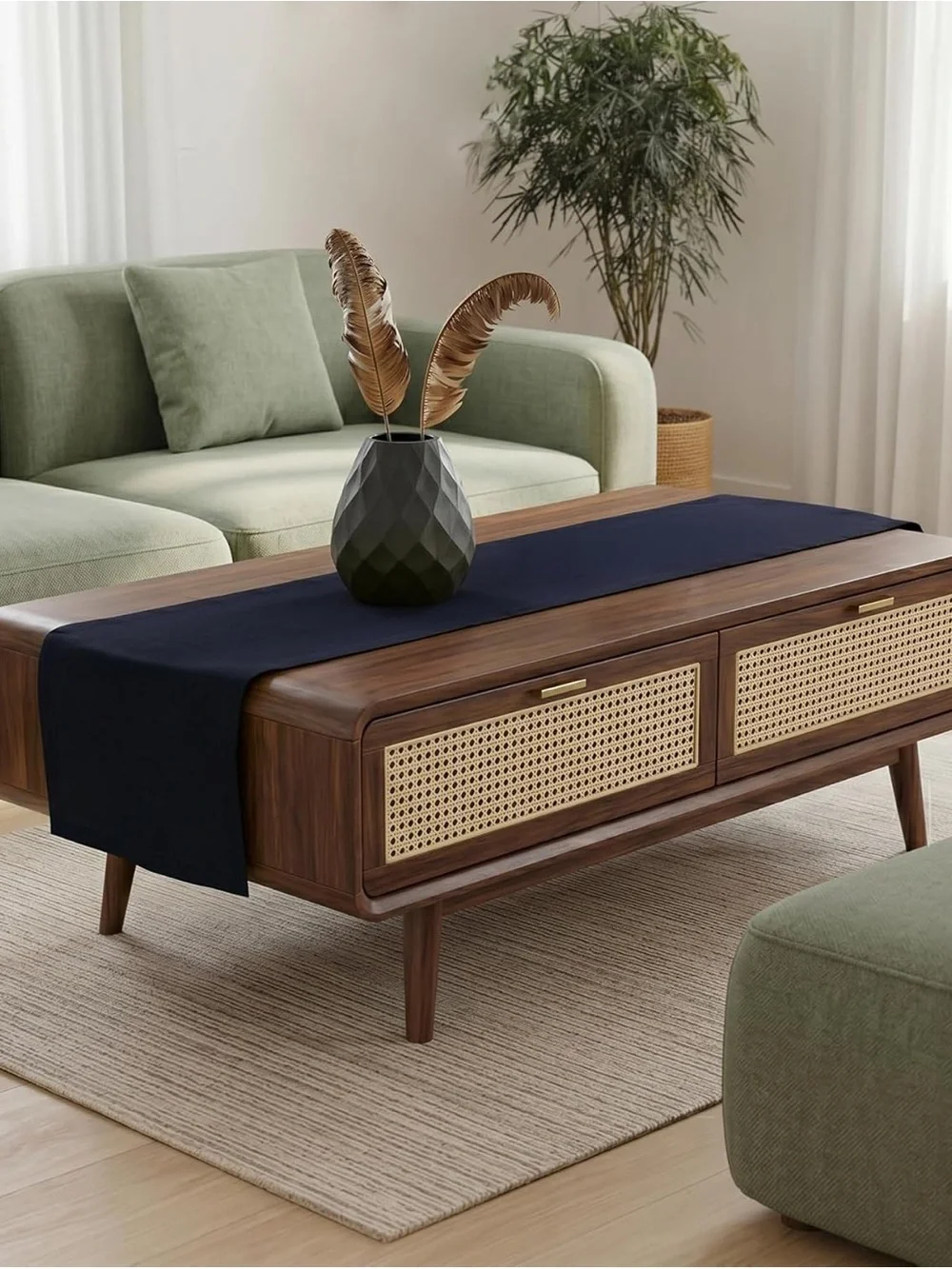 Solino Home Navy Linen Table Runner 86 x 13
